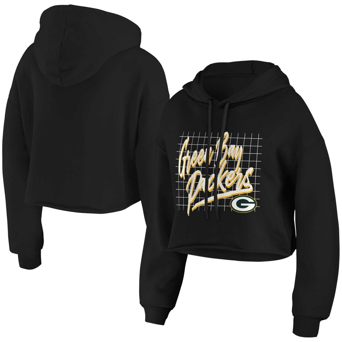 Green Bay Packers WEAR by Erin Andrews Women's Domestic Cropped Pullover Hoodie Black