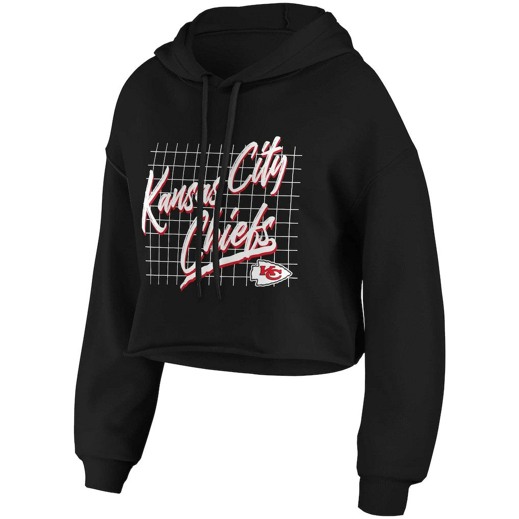 Kansas City Chiefs WEAR by Erin Andrews Women's Domestic Cropped Pullover Hoodie Black