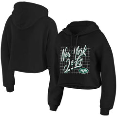New York Jets WEAR by Erin Andrews Women's Domestic Cropped Pullover Hoodie Black