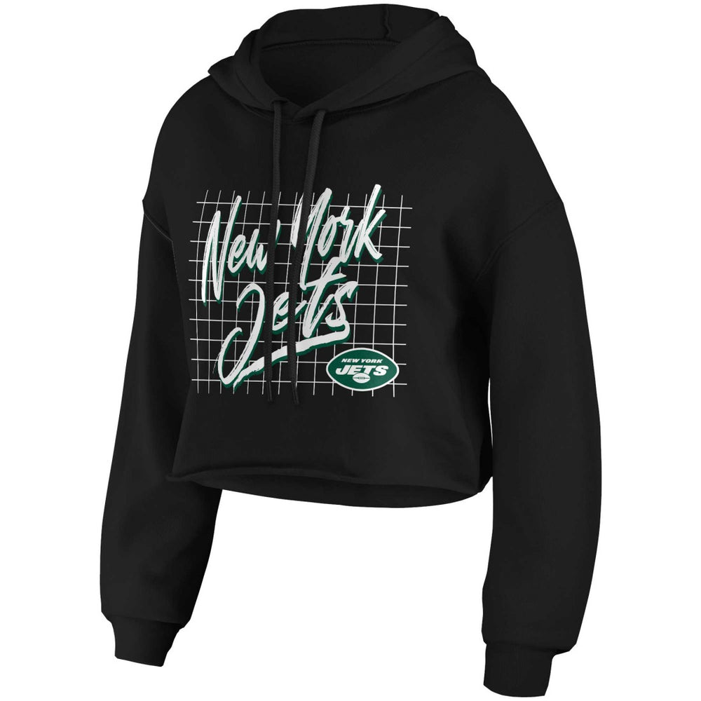 New York Jets WEAR by Erin Andrews Women's Domestic Cropped Pullover Hoodie Black