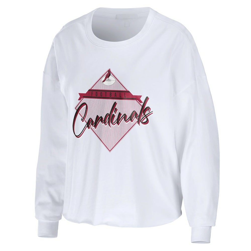 Arizona Cardinals WEAR by Erin Andrews Women's Domestic Cropped Long Sleeve T-Shirt White