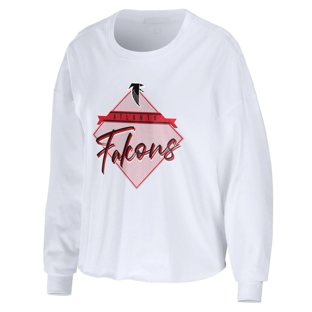 Atlanta Falcons WEAR by Erin Andrews Women's Domestic Cropped Long Sleeve T-Shirt White