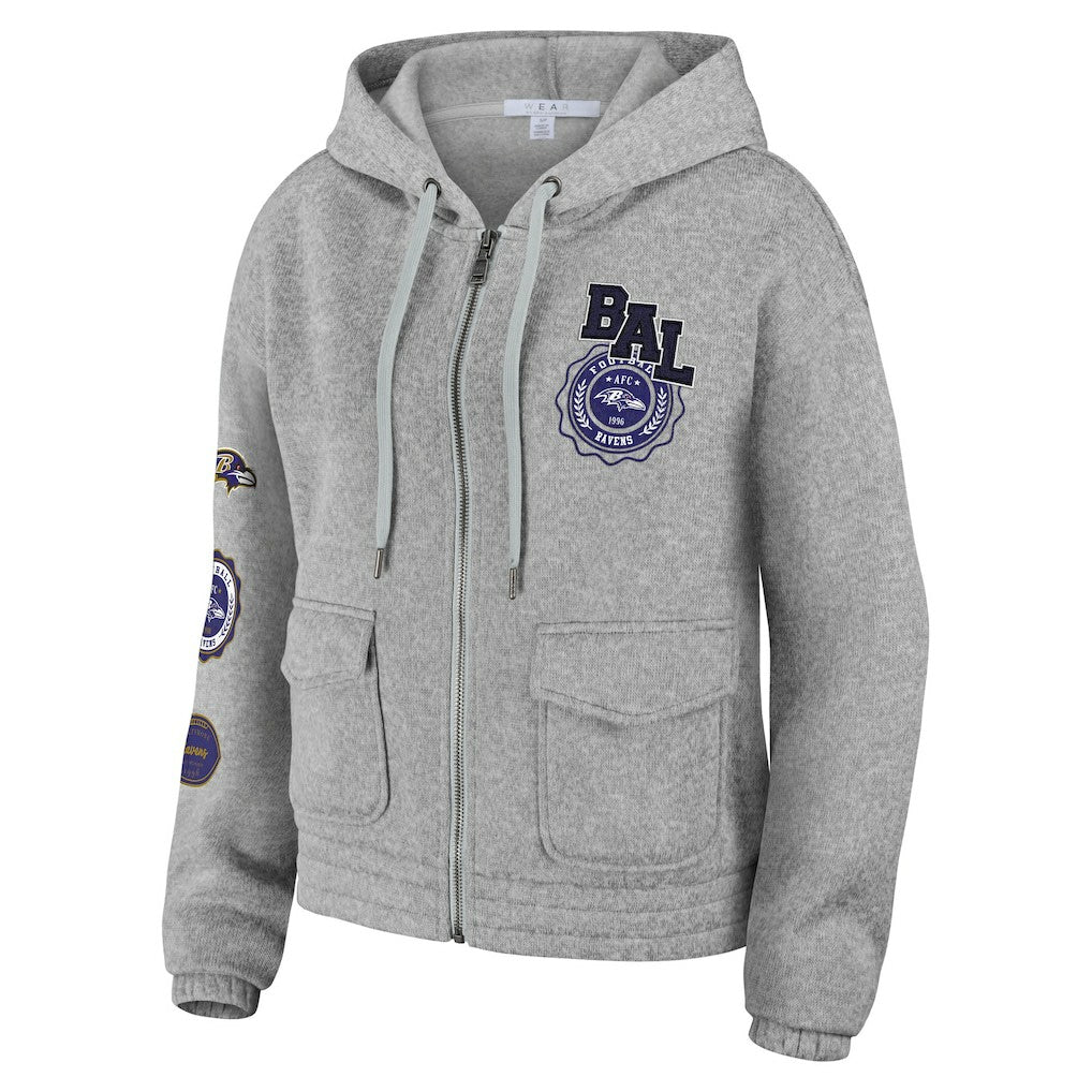 Baltimore Ravens WEAR by Erin Andrews Women's Full-Zip Hoodie Heather Gray