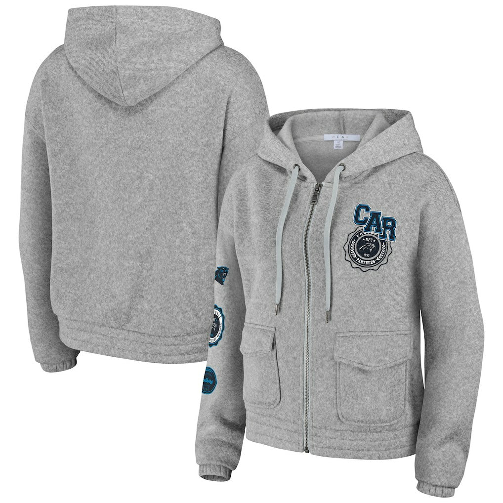 Carolina Panthers WEAR by Erin Andrews Women's Full-Zip Hoodie Heather Gray