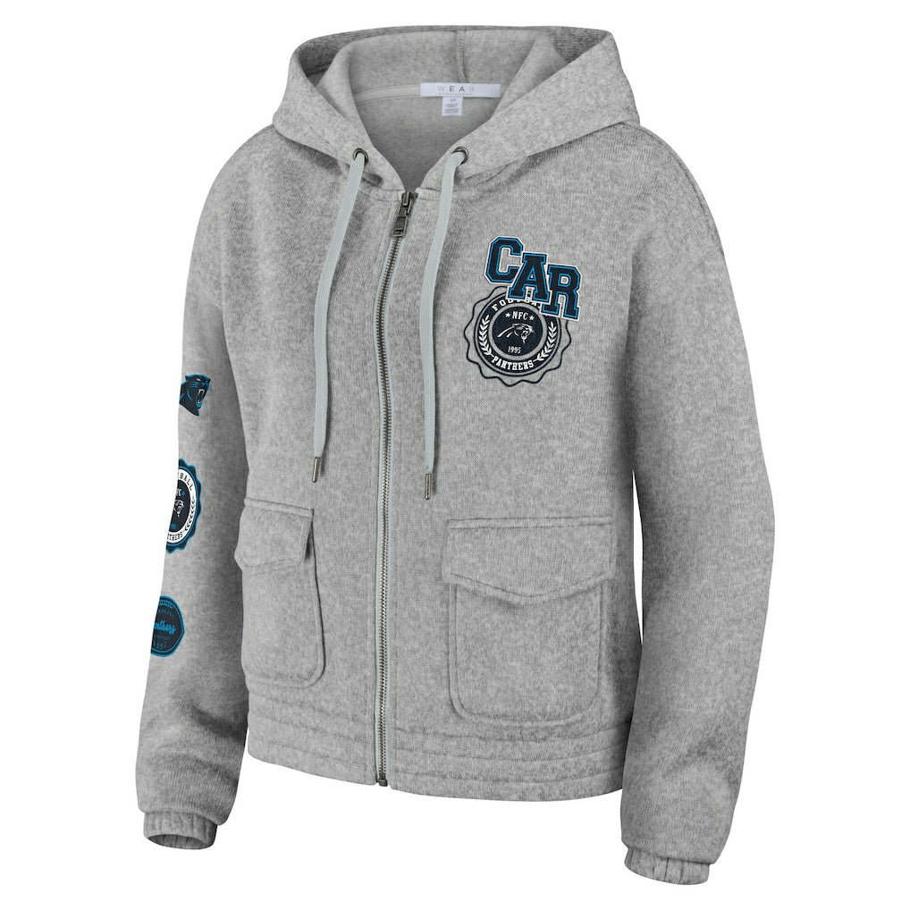 Carolina Panthers WEAR by Erin Andrews Women's Full-Zip Hoodie Heather Gray