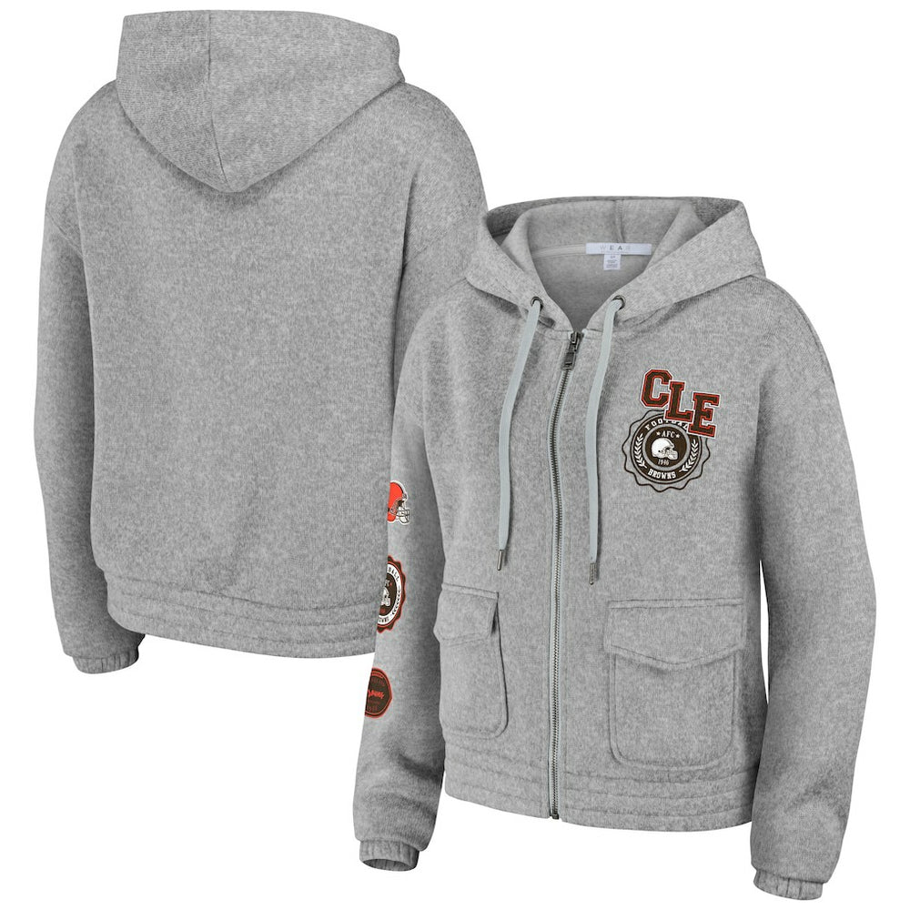 Cleveland Browns WEAR by Erin Andrews Women's Full-Zip Hoodie Heather Gray
