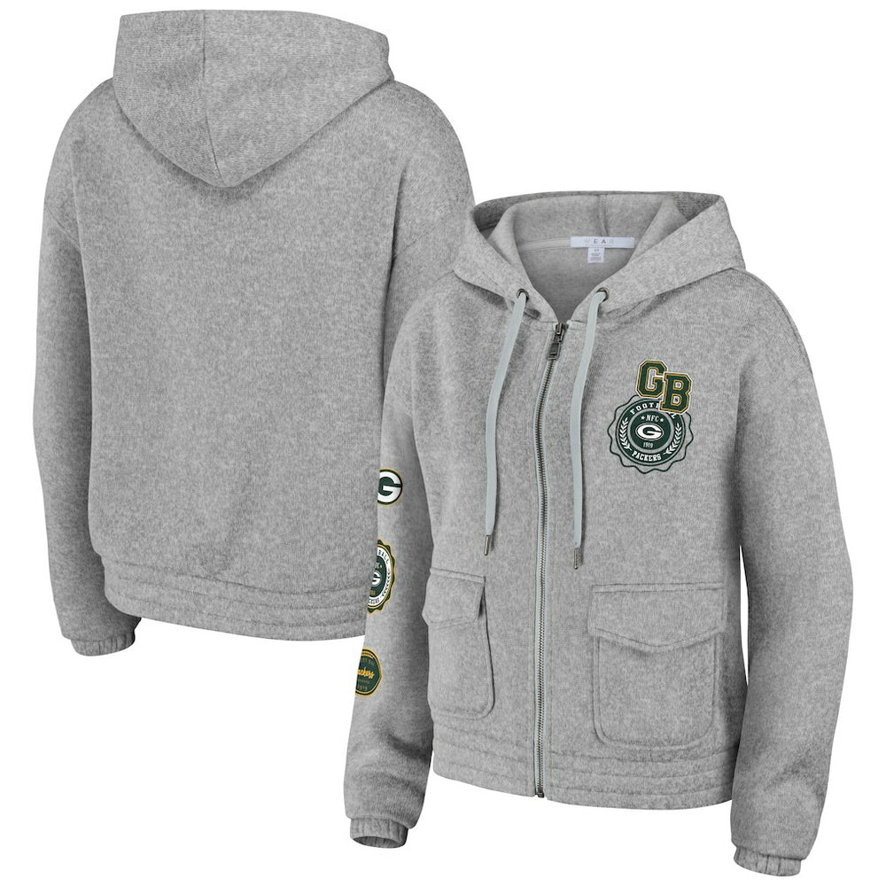 Green Bay Packers WEAR by Erin Andrews Women's Full-Zip Hoodie Heather Gray