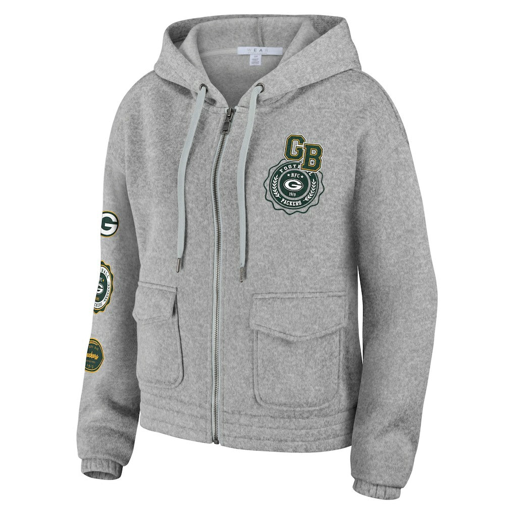 Green Bay Packers WEAR by Erin Andrews Women's Full-Zip Hoodie Heather Gray
