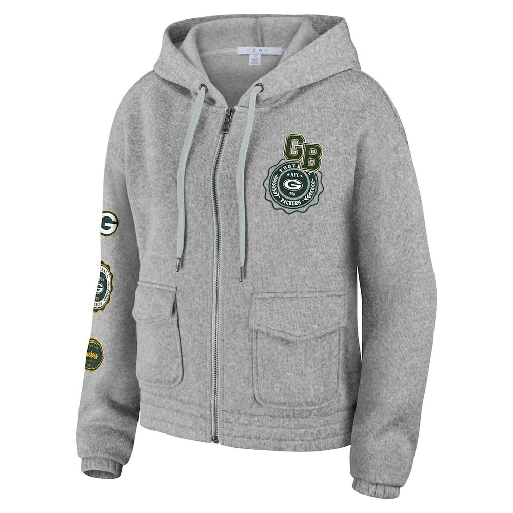 Green Bay Packers WEAR by Erin Andrews Women's Full-Zip Hoodie Heather Gray
