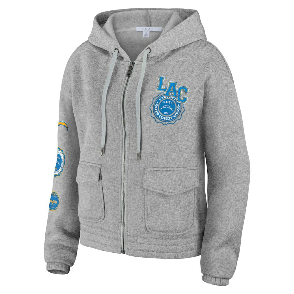 Los Angeles Chargers WEAR by Erin Andrews Women's Full-Zip Hoodie Heather Gray