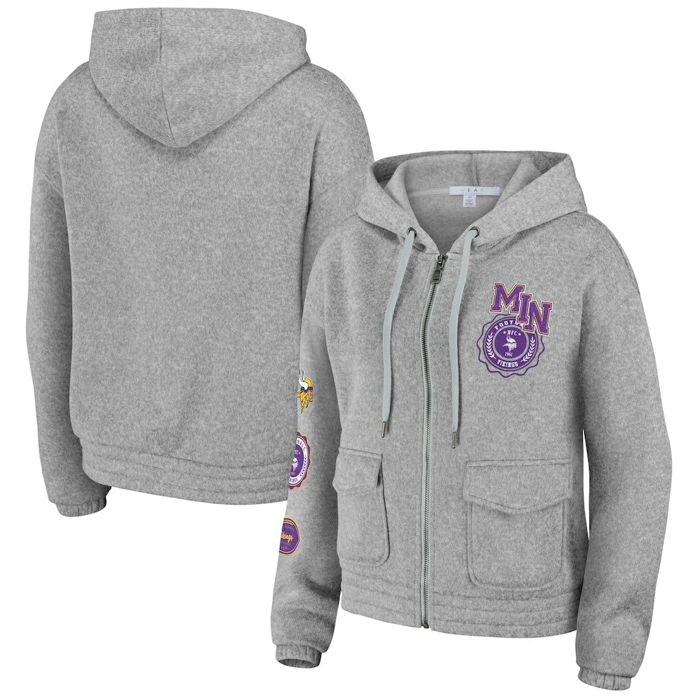 Minnesota Vikings WEAR by Erin Andrews Women's Full-Zip Hoodie Heather Gray