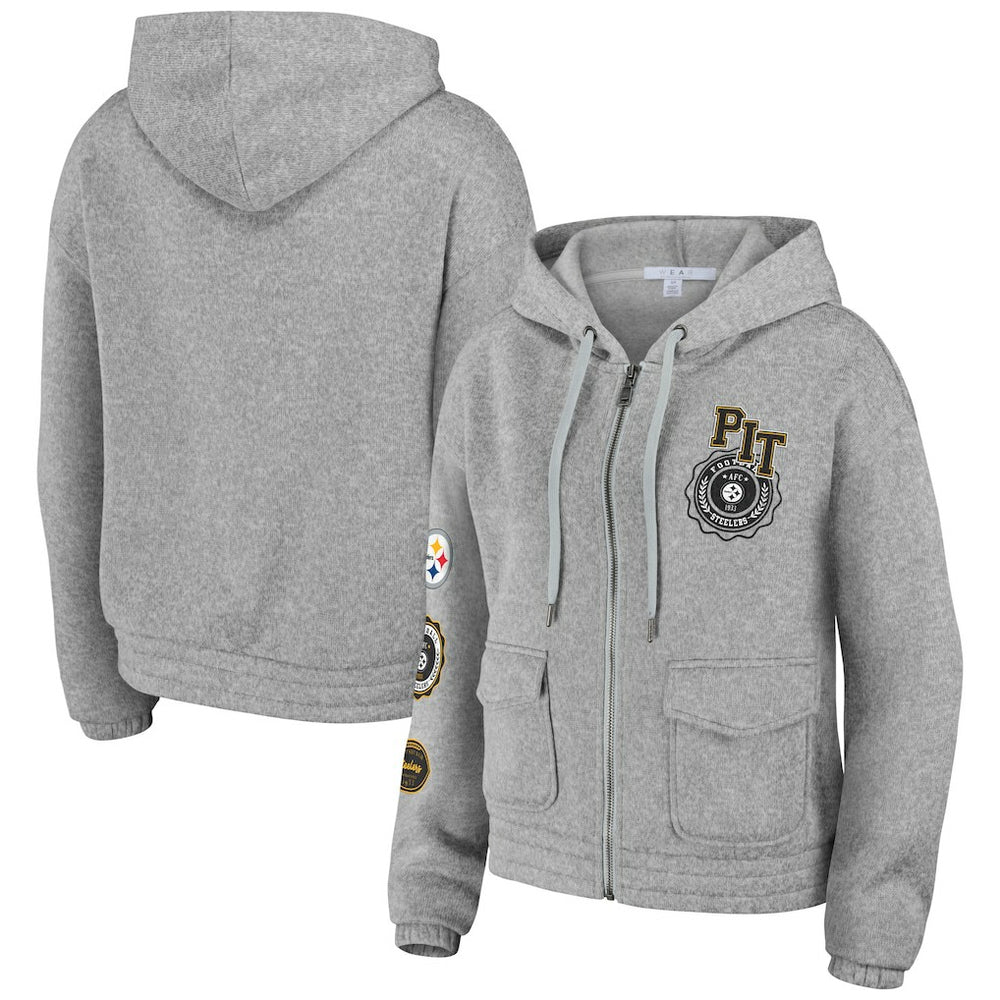 Pittsburgh Steelers WEAR by Erin Andrews Women's Full-Zip Hoodie Heather Gray