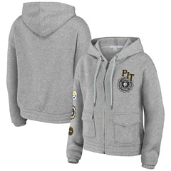 Pittsburgh Steelers WEAR by Erin Andrews Women's Full-Zip Hoodie Heather Gray