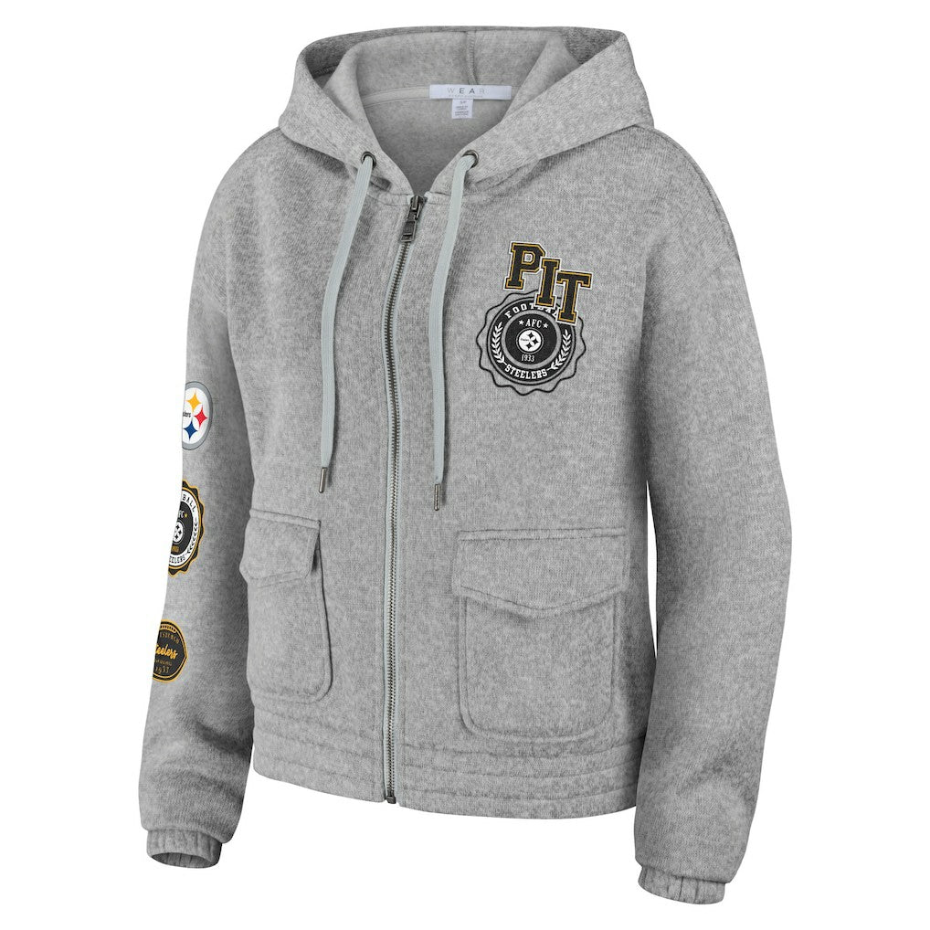 Pittsburgh Steelers WEAR by Erin Andrews Women's Full-Zip Hoodie Heather Gray