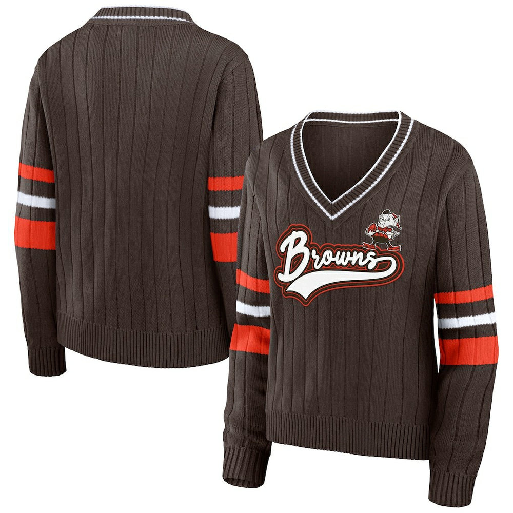 Cleveland Browns WEAR by Erin Andrews Women's Throwback V-Neck Sweater Brown