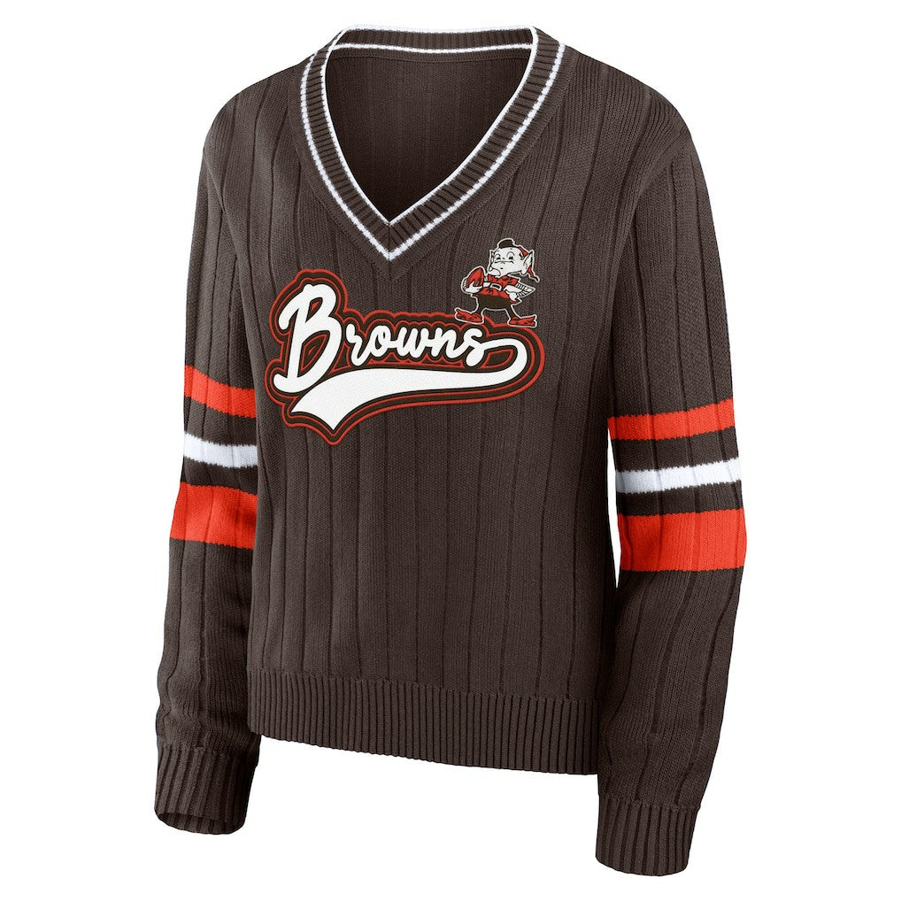 Cleveland Browns WEAR by Erin Andrews Women's Throwback V-Neck Sweater Brown