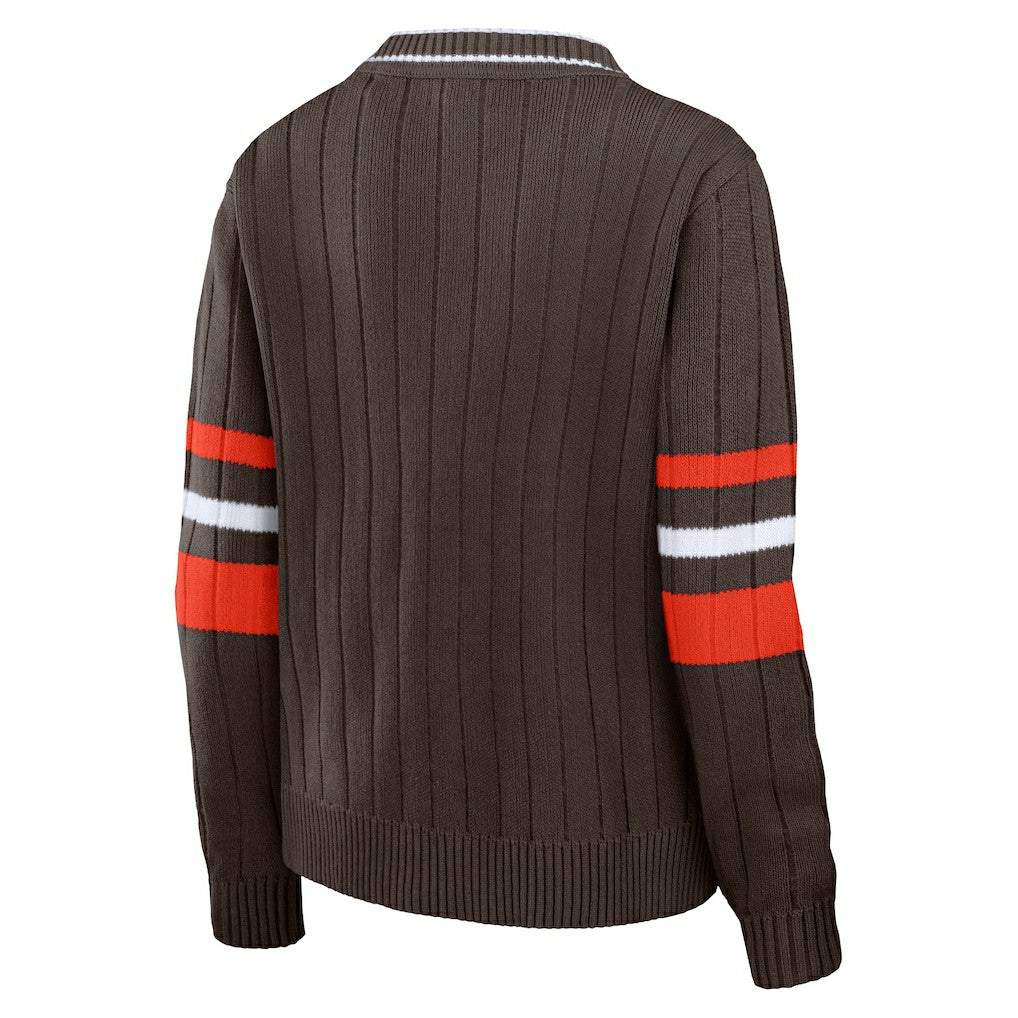 Cleveland Browns WEAR by Erin Andrews Women's Throwback V-Neck Sweater Brown