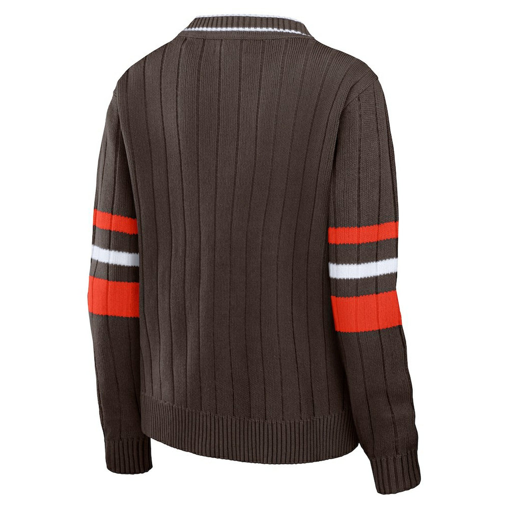 Cleveland Browns WEAR by Erin Andrews Women's Throwback V-Neck Sweater Brown