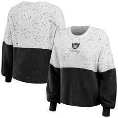 Las Vegas Raiders WEAR by Erin Andrews Women's Lighweight Modest Crop Color-Block Pullover Sweater White/Black