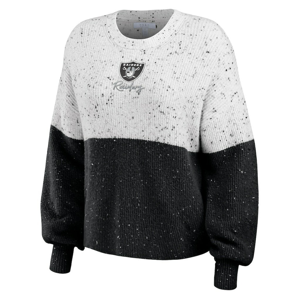 Las Vegas Raiders WEAR by Erin Andrews Women's Lighweight Modest Crop Color-Block Pullover Sweater White/Black