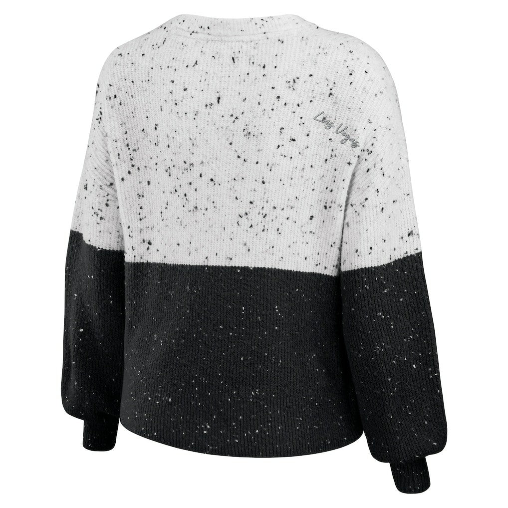Las Vegas Raiders WEAR by Erin Andrews Women's Lighweight Modest Crop Color-Block Pullover Sweater White/Black