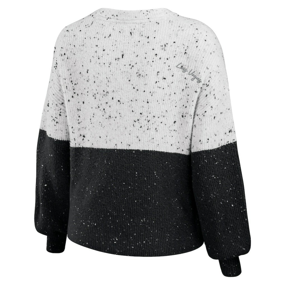 Las Vegas Raiders WEAR by Erin Andrews Women's Lighweight Modest Crop Color-Block Pullover Sweater White/Black