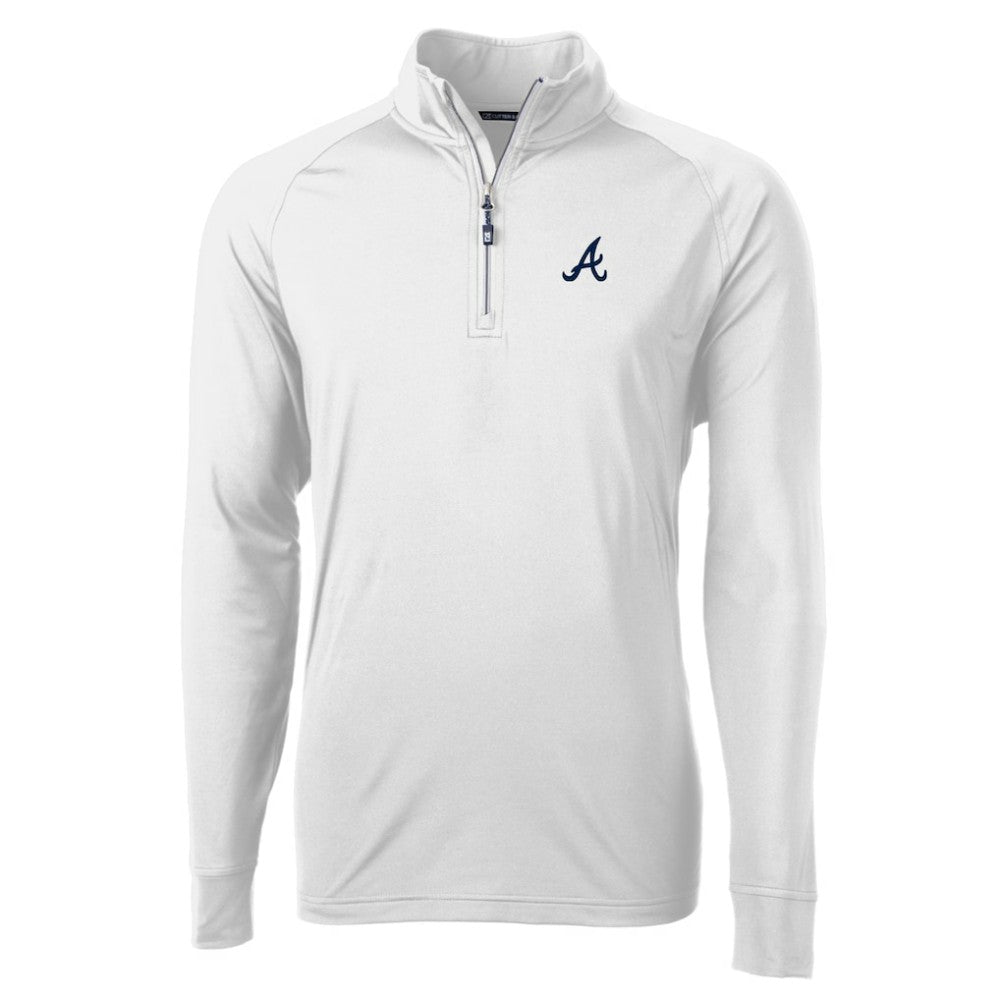 Atlanta Braves Cutter & Buck Adapt Eco Knit Stretch Recycled Quarter-Zip Pullover Top - White Pullover