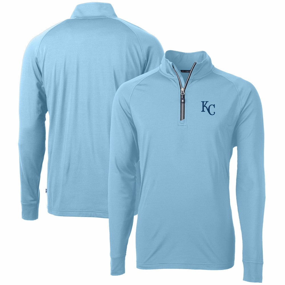Kansas City Royals Cutter & Buck Adapt Eco Knit Stretch Recycled Quarter-Zip Pullover Top - Light Blue Pullover