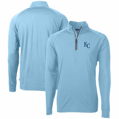 Kansas City Royals Cutter & Buck Adapt Eco Knit Stretch Recycled Quarter-Zip Pullover Top - Light Blue Pullover