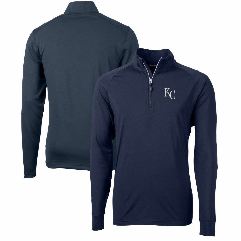 Kansas City Royals Cutter & Buck Adapt Eco Knit Stretch Recycled Quarter-Zip Pullover Top - Navy Pullover