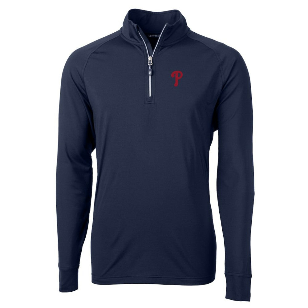 Philadelphia Phillies Cutter & Buck Adapt Eco Knit Stretch Recycled Quarter-Zip Pullover Top - Navy Pullover