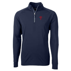 Philadelphia Phillies Cutter & Buck Adapt Eco Knit Stretch Recycled Quarter-Zip Pullover Top - Navy Pullover