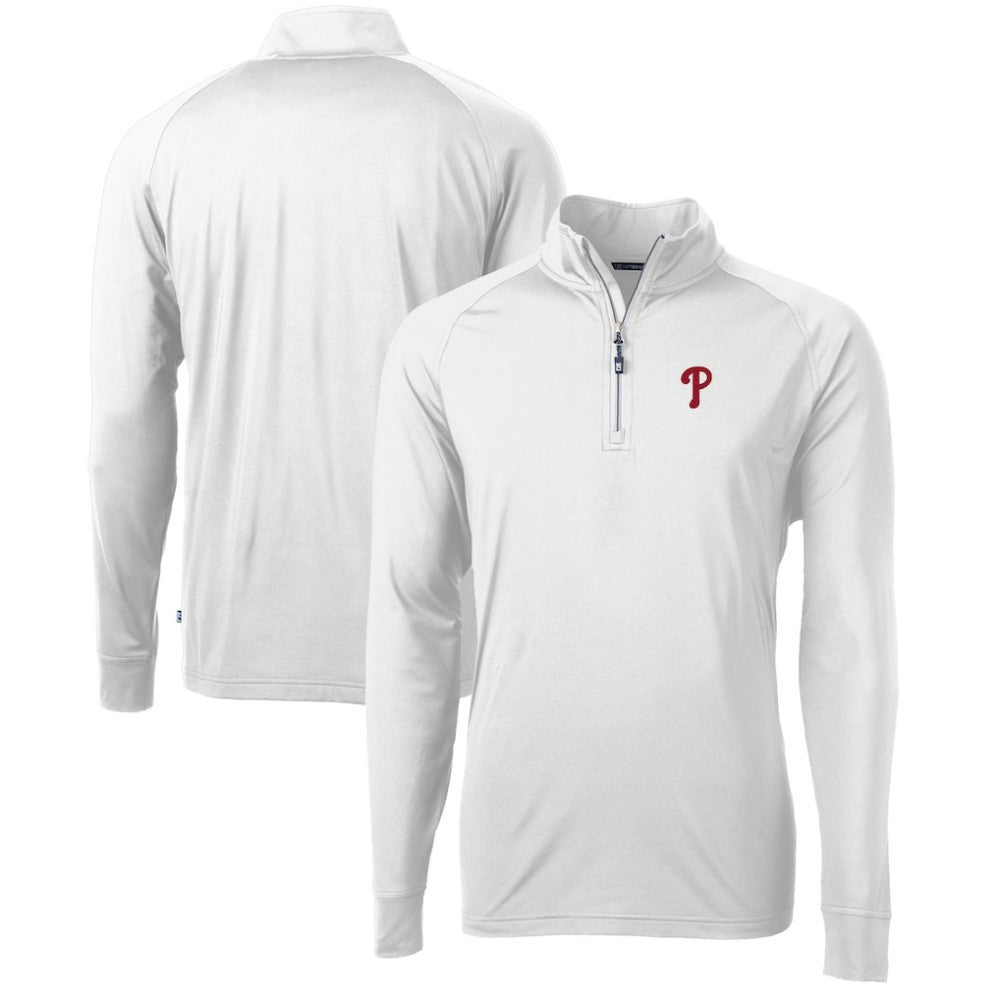 Philadelphia Phillies Cutter & Buck Adapt Eco Knit Stretch Recycled Quarter-Zip Pullover Top - White Pullover