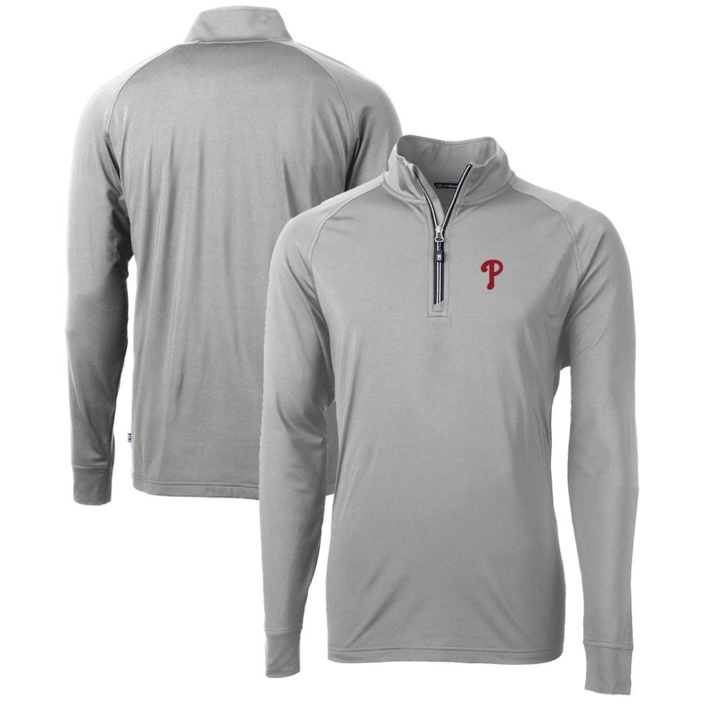 Philadelphia Phillies Cutter & Buck Adapt Eco Knit Stretch Recycled Quarter-Zip Pullover Top - Gray Pullover