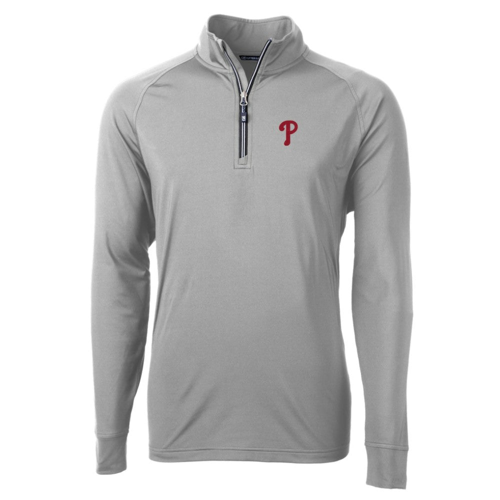 Philadelphia Phillies Cutter & Buck Adapt Eco Knit Stretch Recycled Quarter-Zip Pullover Top - Gray Pullover