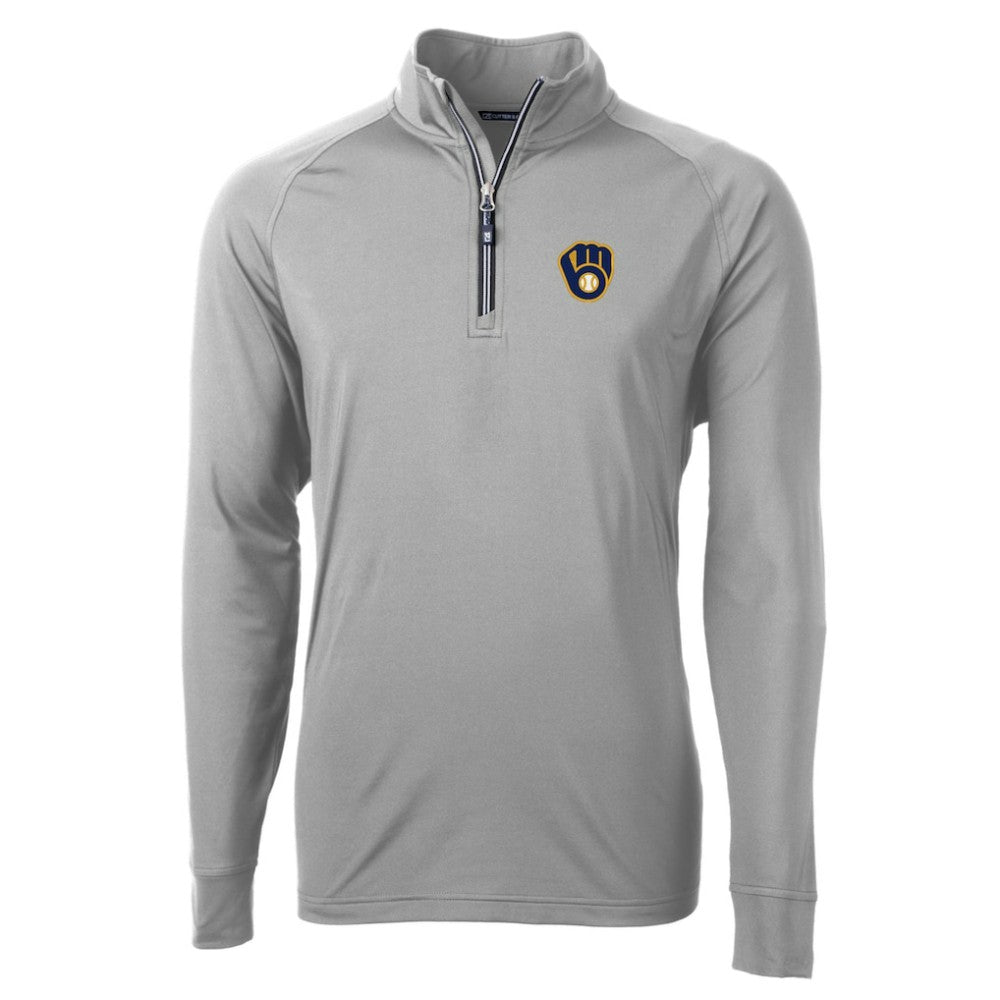Milwaukee Brewers Cutter & Buck Adapt Eco Knit Stretch Recycled Quarter-Zip Pullover Top - Gray Pullover