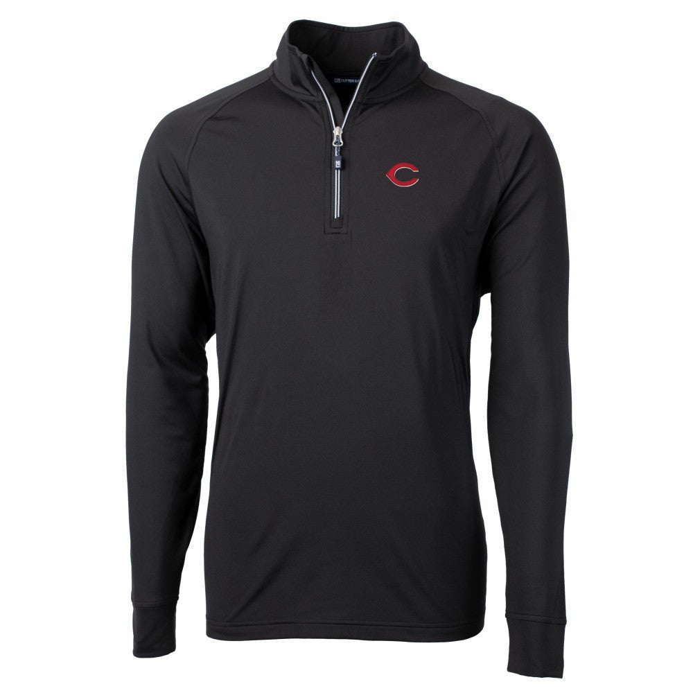 Cincinnati Reds Cutter & Buck Adapt Eco Knit Stretch Recycled Quarter-Zip Pullover Top - Black Pullover
