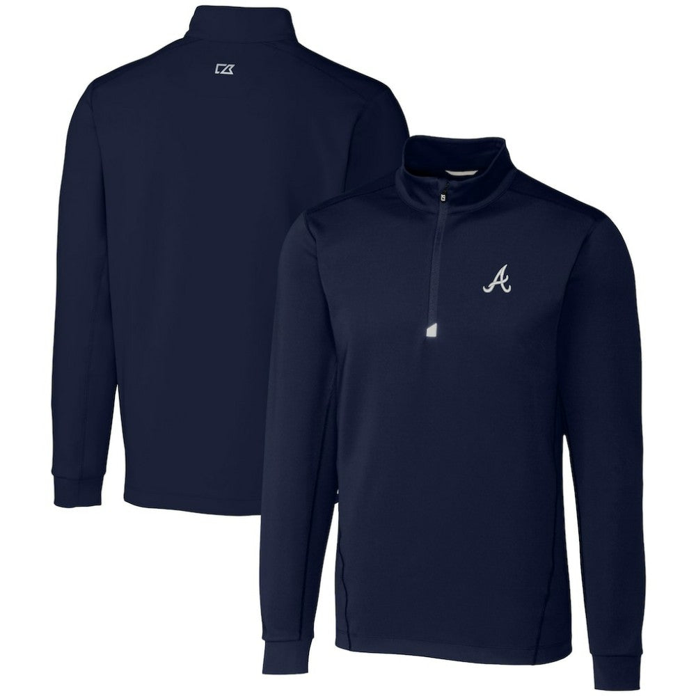 Atlanta Braves Cutter & Buck Traverse Stretch Quarter-Zip Pullover Top - Navy Pullover