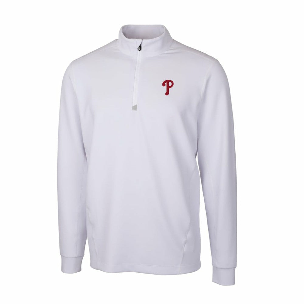 Philadelphia Phillies Cutter & Buck Traverse Stretch Quarter-Zip Pullover Top - White Pullover