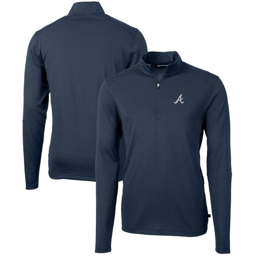 Atlanta Braves Cutter & Buck Virtue Eco Pique Recycled Quarter-Zip Pullover Top - Navy Pullover