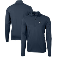 Atlanta Braves Cutter & Buck Virtue Eco Pique Recycled Quarter-Zip Pullover Top - Navy Pullover