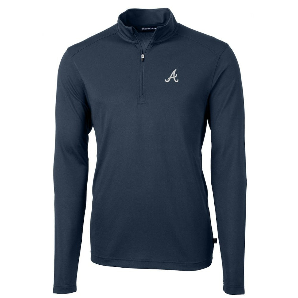 Atlanta Braves Cutter & Buck Virtue Eco Pique Recycled Quarter-Zip Pullover Top - Navy Pullover
