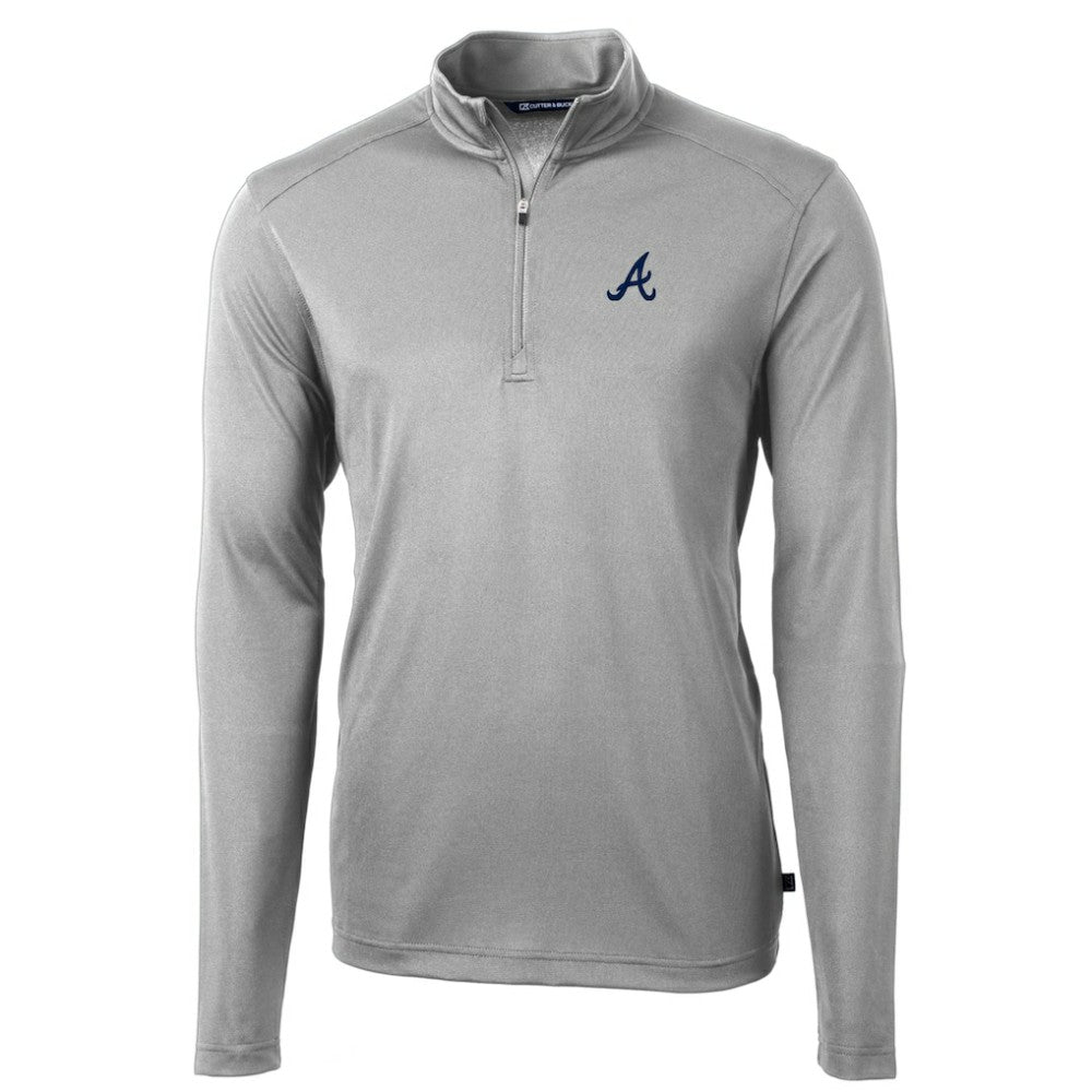 Atlanta Braves Cutter & Buck Virtue Eco Pique Recycled Quarter-Zip Pullover Top - Gray Pullover