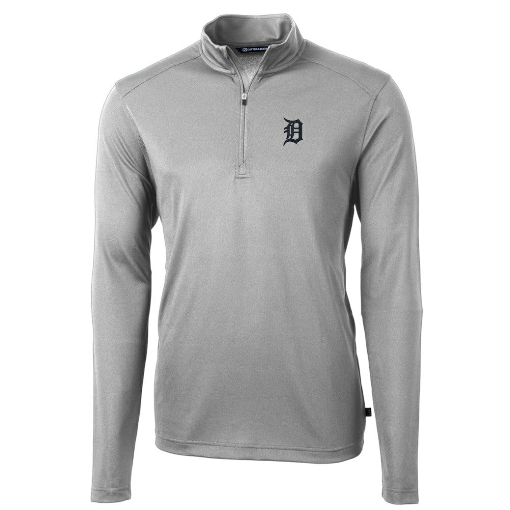 Detroit Tigers Cutter & Buck Virtue Eco Pique Recycled Quarter-Zip Pullover Top - Gray Pullover