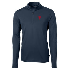 Philadelphia Phillies Cutter & Buck Virtue Eco Pique Recycled Quarter-Zip Pullover Top - Navy Pullover