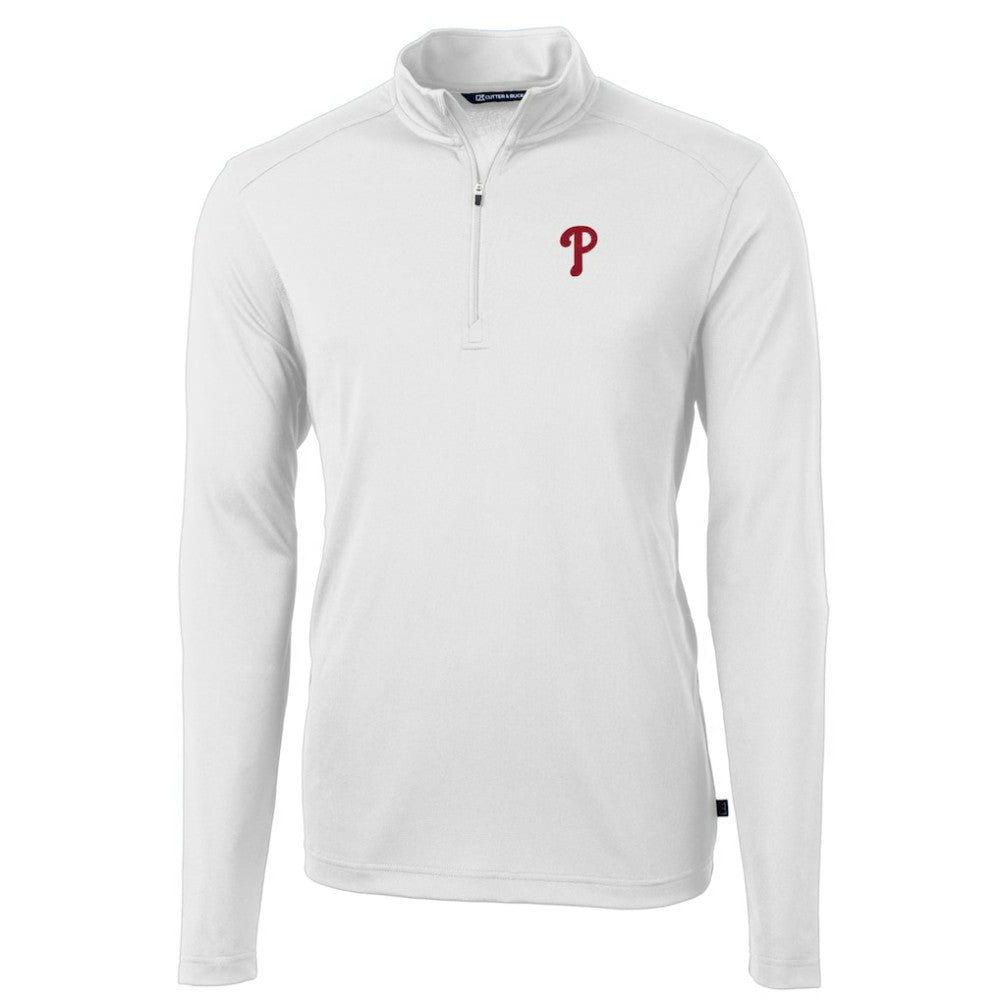 Philadelphia Phillies Cutter & Buck Virtue Eco Pique Recycled Quarter-Zip Pullover Top - White Pullover