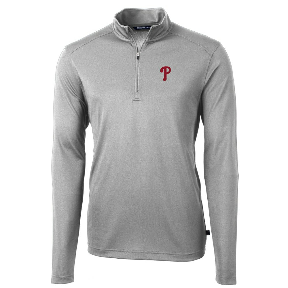 Philadelphia Phillies Cutter & Buck Virtue Eco Pique Recycled Quarter-Zip Pullover Top - Gray Pullover