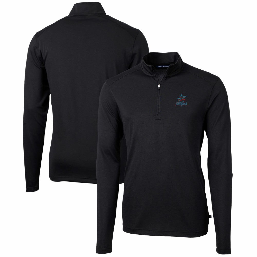 Miami Marlins Cutter & Buck Virtue Eco Pique Recycled Quarter-Zip Pullover Top - Black Pullover