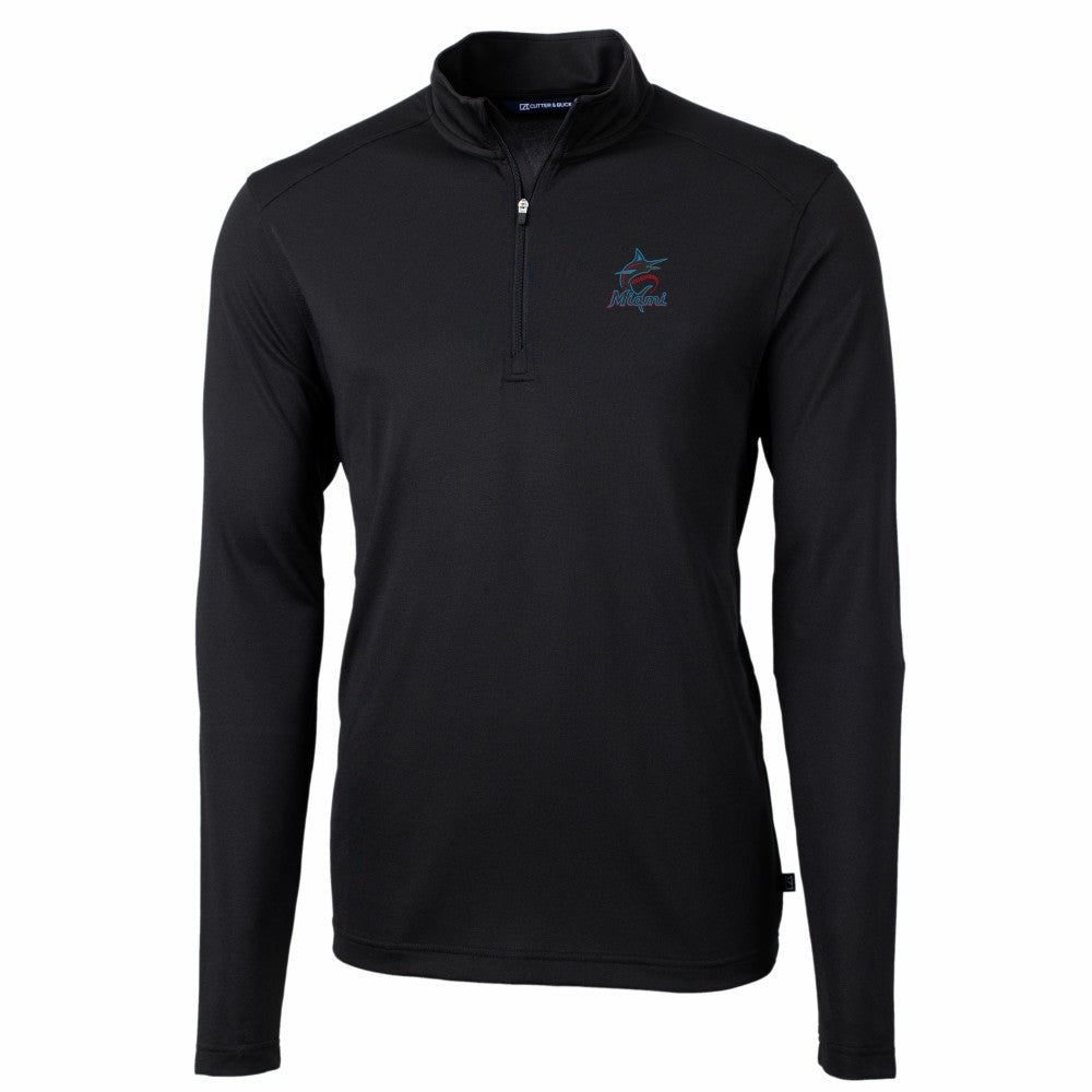 Miami Marlins Cutter & Buck Virtue Eco Pique Recycled Quarter-Zip Pullover Top - Black Pullover
