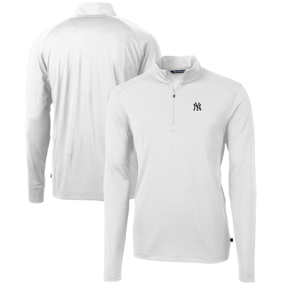 New York Yankees Cutter & Buck Virtue Eco Pique Recycled Quarter-Zip Pullover Top - White Pullover